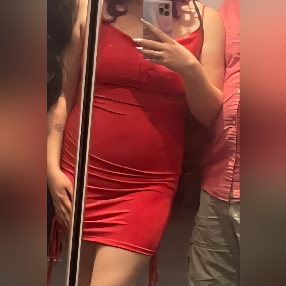 Red Ruched Dress - Picture 3 of 3
